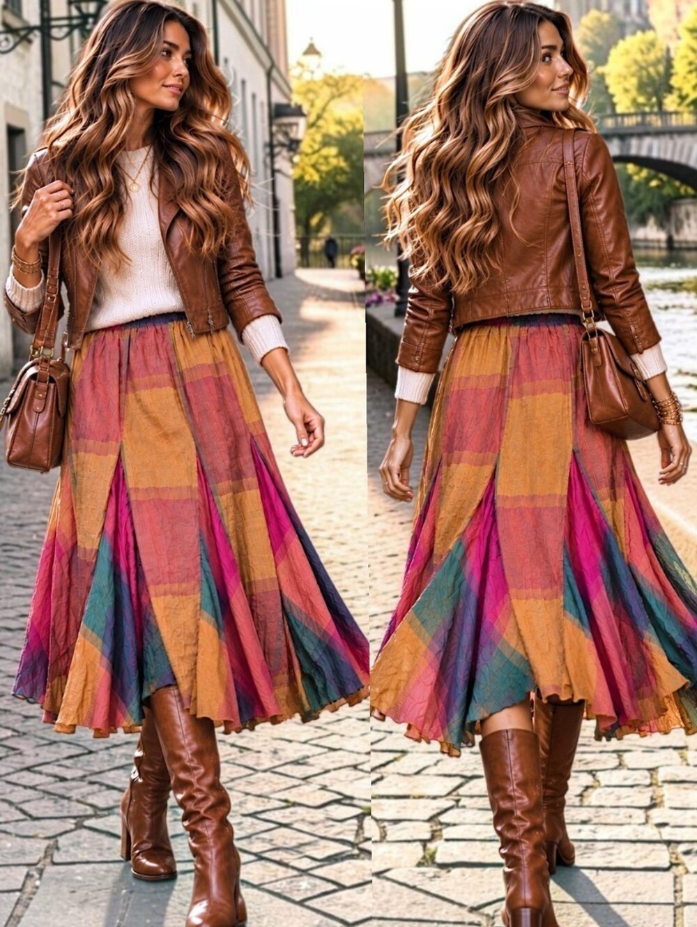 Soft Surroundings Boho Petite S Plaid Artisan Maxi Skirt Rainbow Godet Flowy
